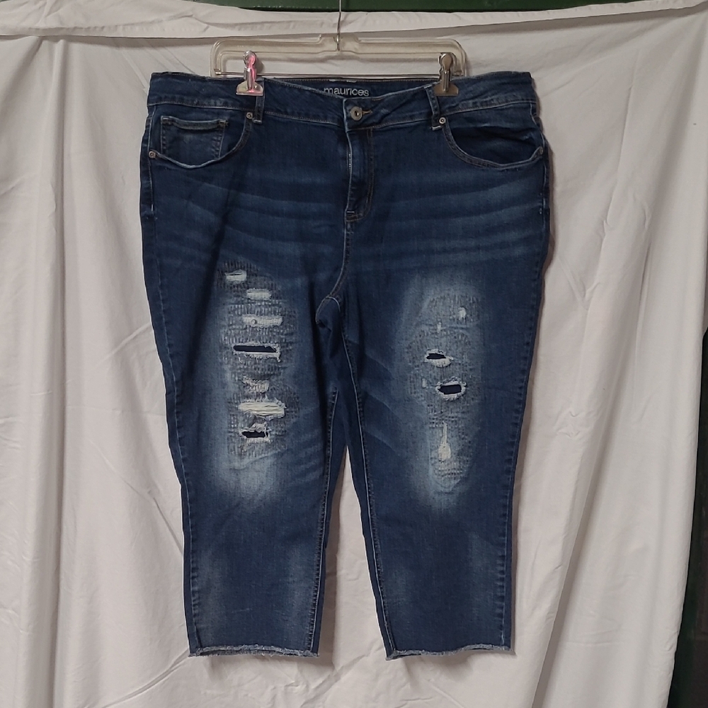 Maurices Dark Blue Distressed Cropped Jeans